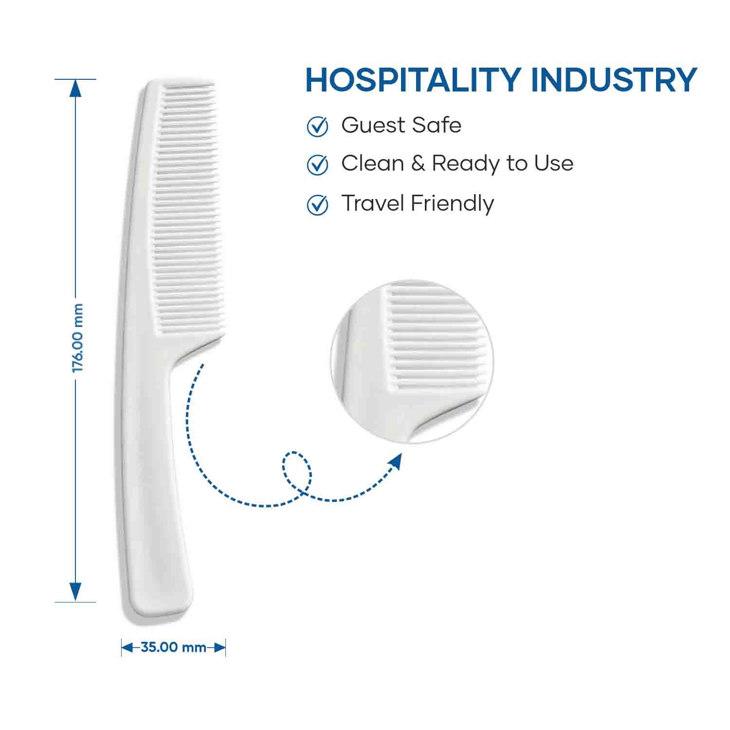 White Plastic Hotel Hair Comb for Hotel Amenities and Guest Toiletries