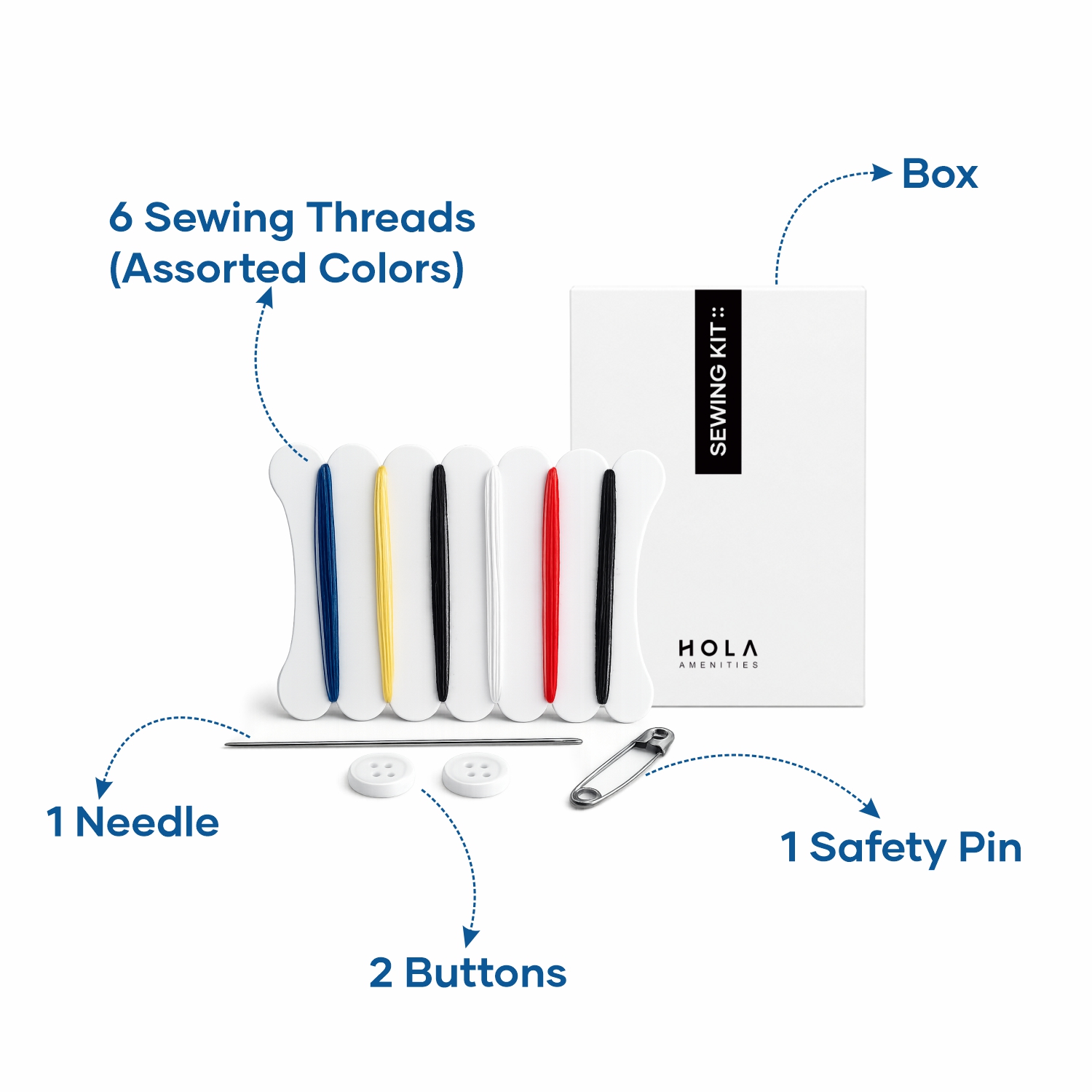 HOLA individually packed hotel sewing kit for travel, guest rooms and hospitality amenities