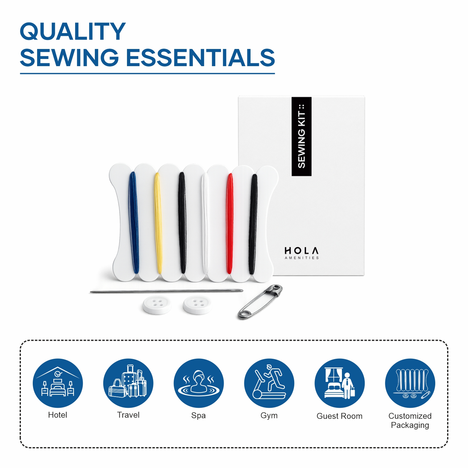 HOLA hotel sewing kit with quality sewing essentials for hotels, travel, spa and guest rooms
