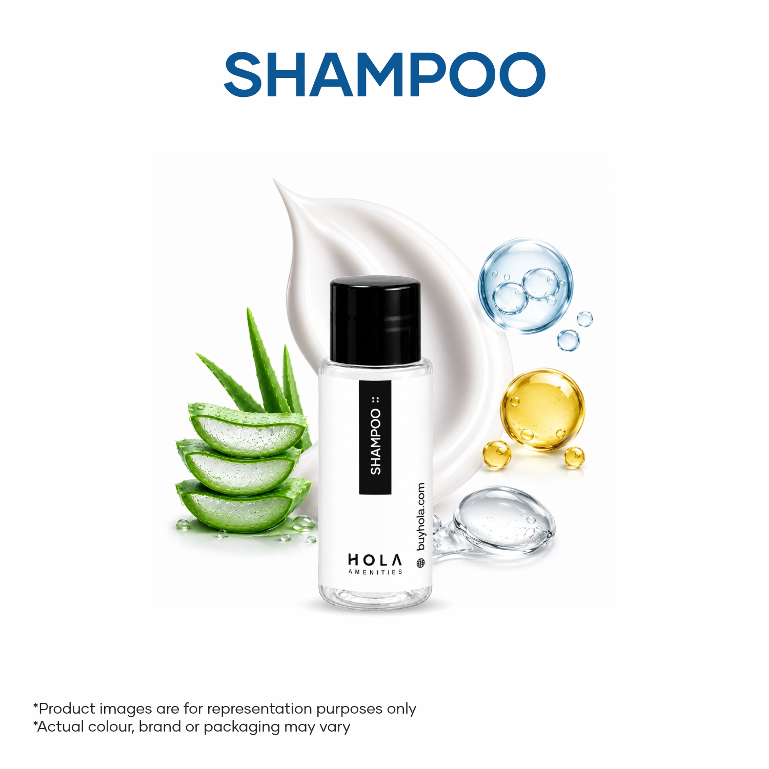 HOLA hotel shampoo 20ml with aloe vera, vitamin E, pro vitamin B5 and glycerin for guest toiletries