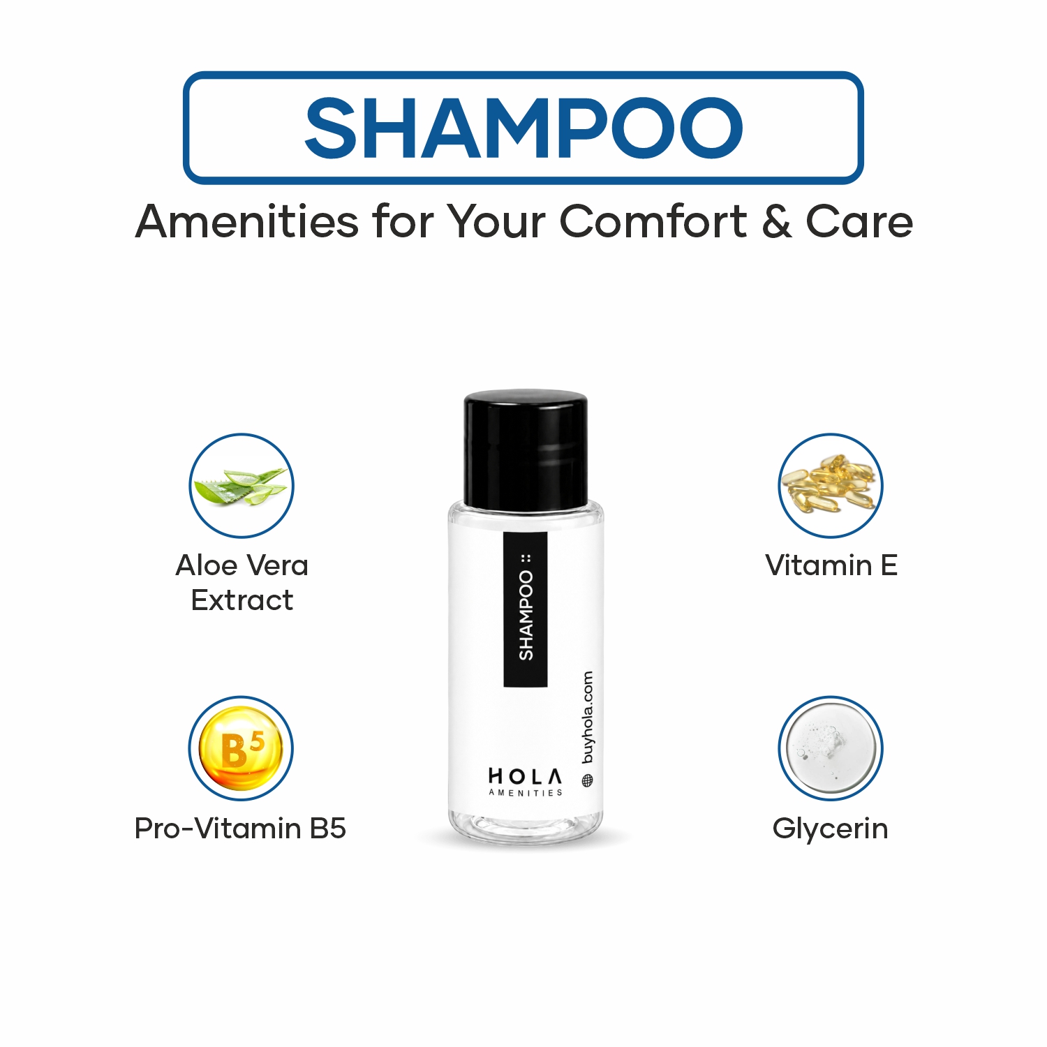 HOLA hotel shampoo for guest bathroom amenities, hotels, resorts and hospitality stays