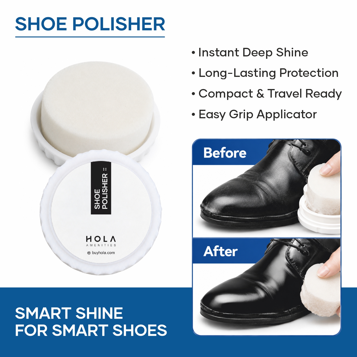 HOLA hotel shoe shiner sponge for guest amenities, hotels, resorts and travel stays