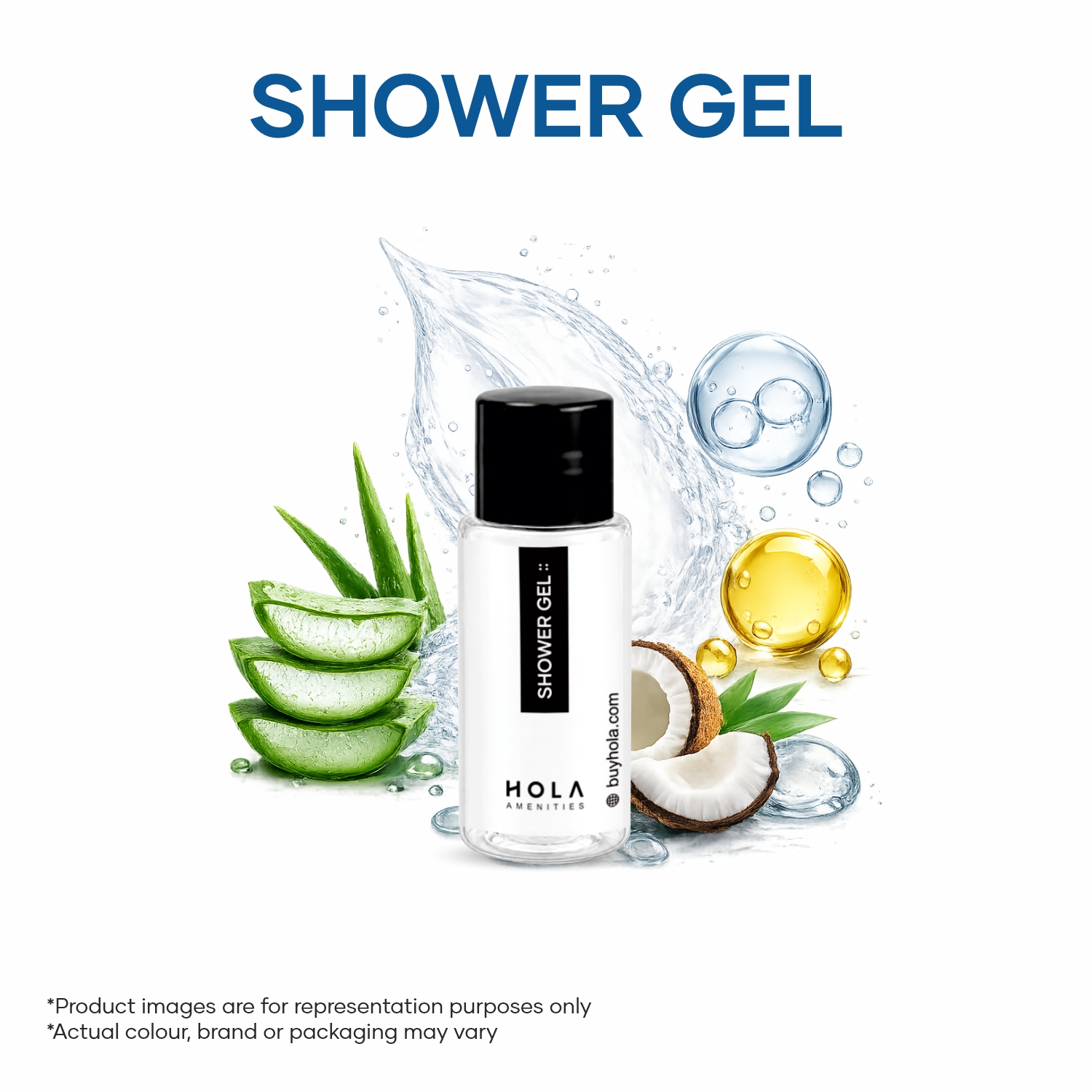 HOLA hotel shower gel 20ml for hotel bathroom amenities, guest rooms, resorts and Airbnb stays