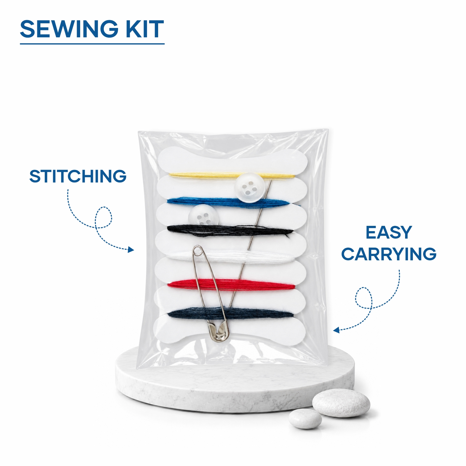 HOLA hotel sewing kit with threads, needle, buttons and safety pin for guest amenities