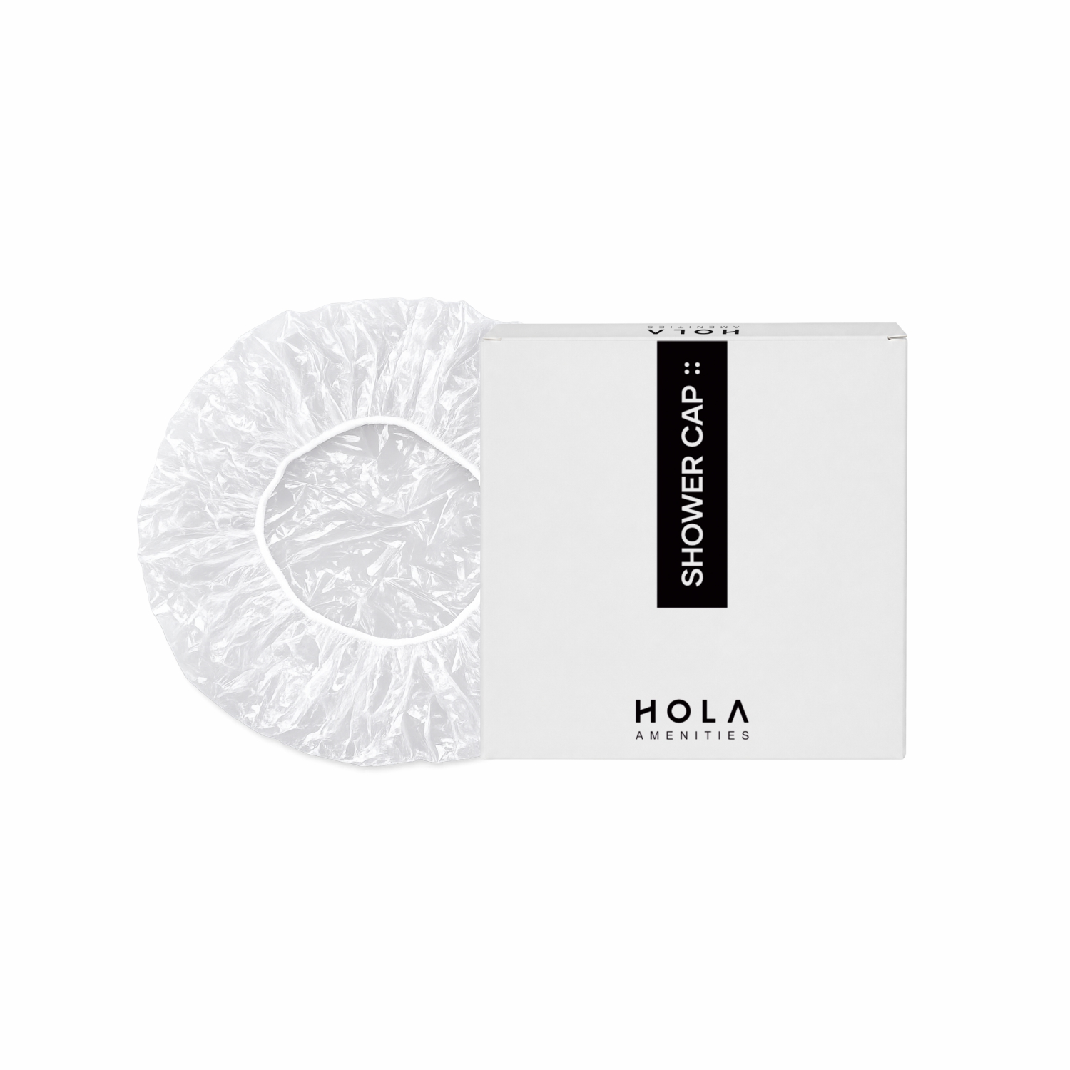 Hotel Shower Cap in white pouch for hotel bathroom amenities, disposable waterproof hospitality shower cap for hotels, resorts and travel kits