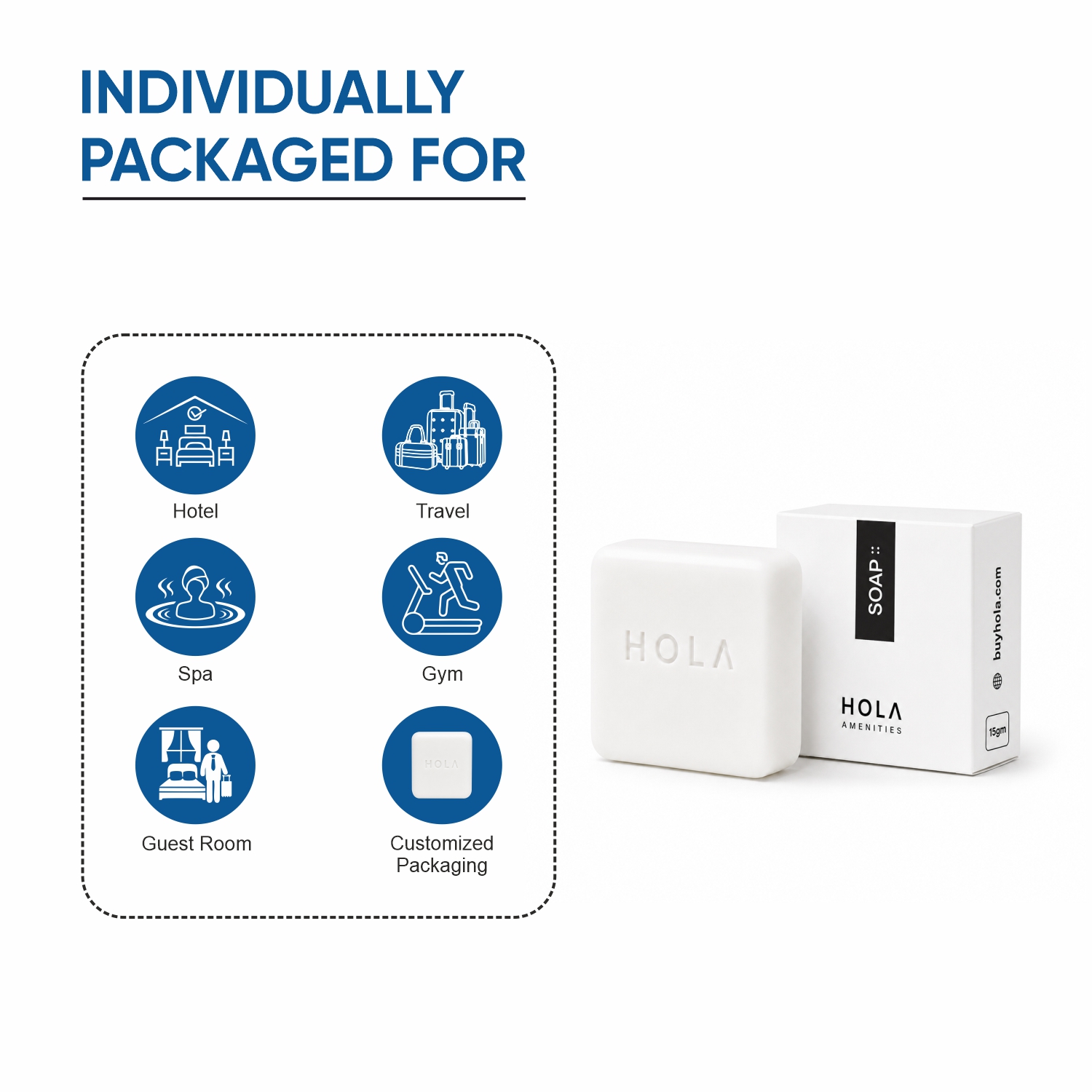 Bulk Hotel Soap 15gm Square by HOLA for hotel soap wholesale and hospitality supply in India