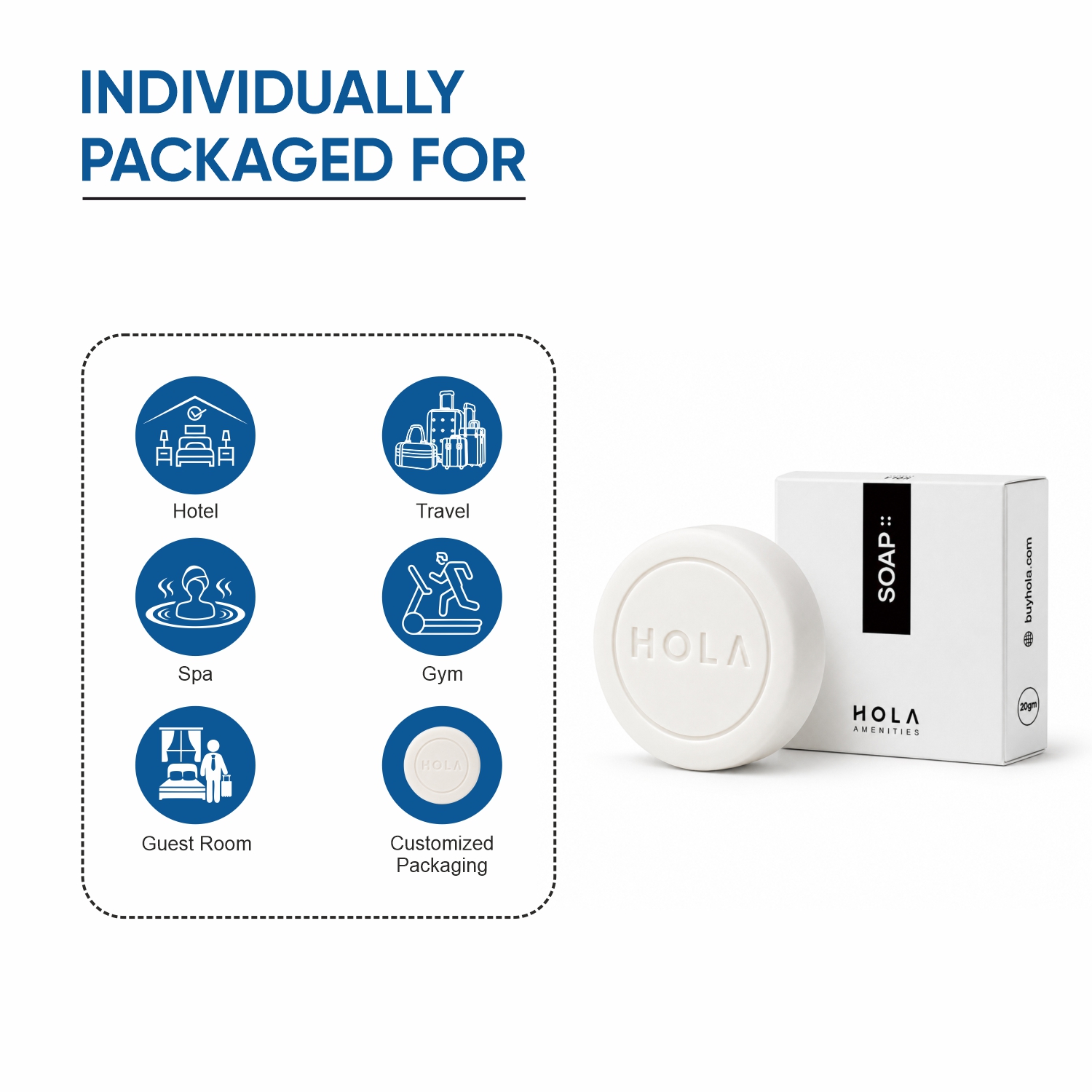Bulk Hotel Soap 20gm Round by HOLA for hotel soap wholesale and hospitality supply in India