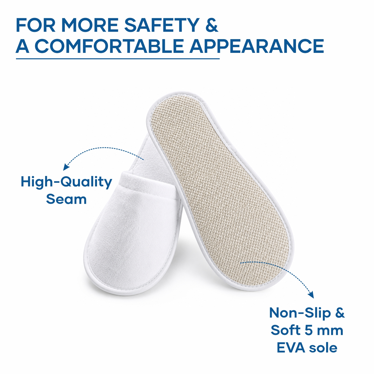 Disposable hotel slippers with non-slip EVA sole and high-quality seam for guest comfort