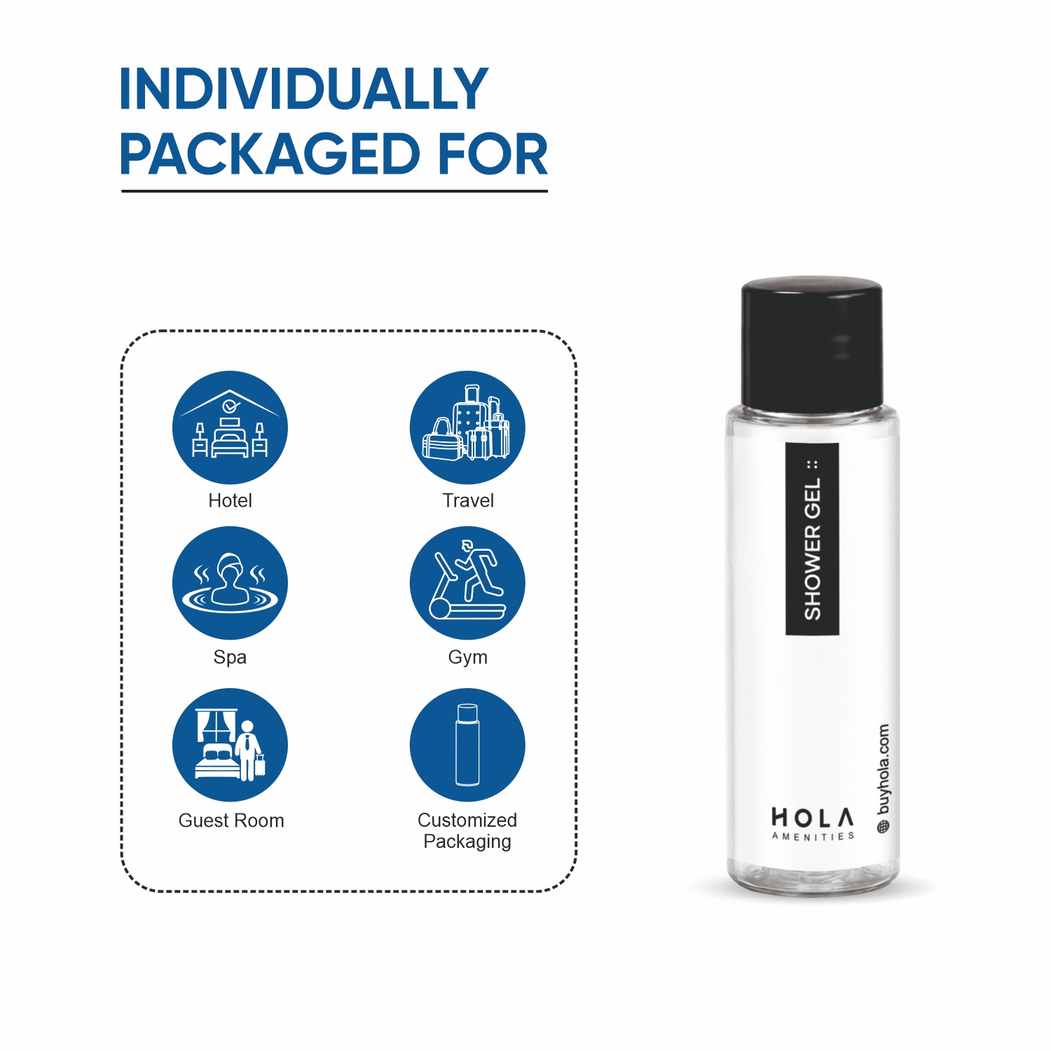 HOLA Guest Room Toiletries Hotel Shower Gel 30ml for hotels, resorts and hospitality bathrooms