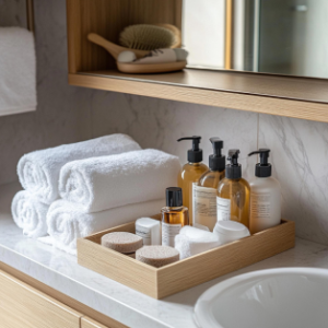 Hotel bathroom amenities and guest toiletries collection by HOLA for hospitality rooms