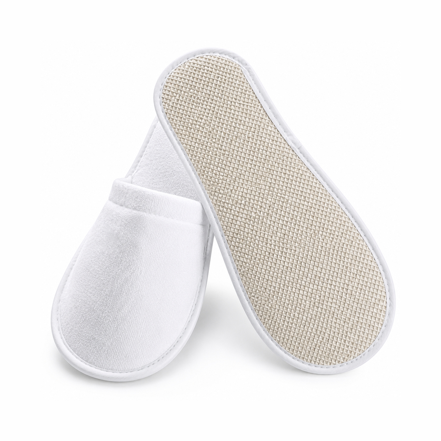 White hotel slippers for hotels, resorts, Airbnb guest rooms and spa use by HOLA