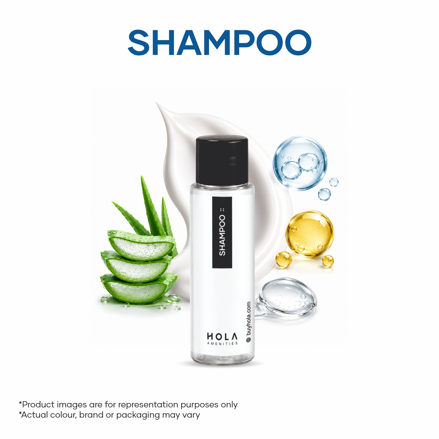 Hotel Shampoo amenities with aloe vera, vitamin E and glycerin