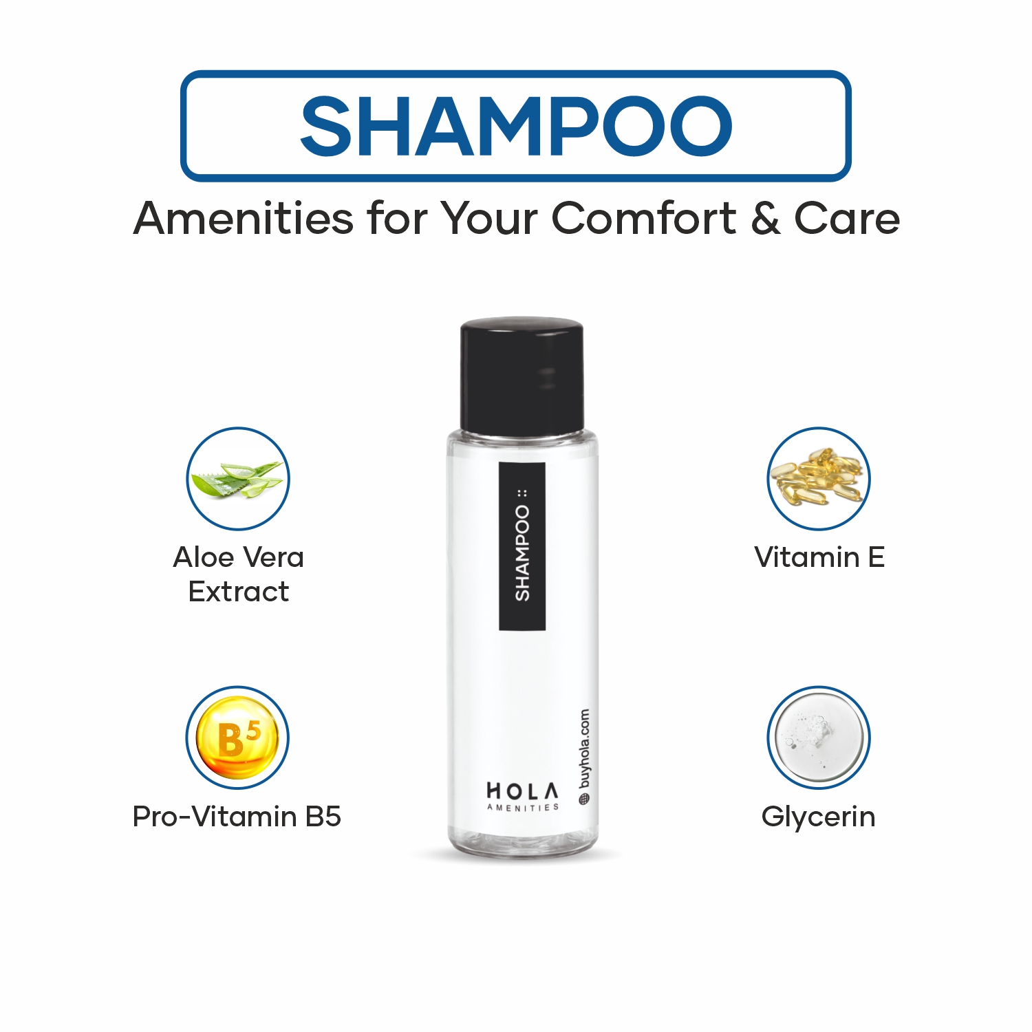 Hotel bathroom amenities shampoo by Hola Amenities