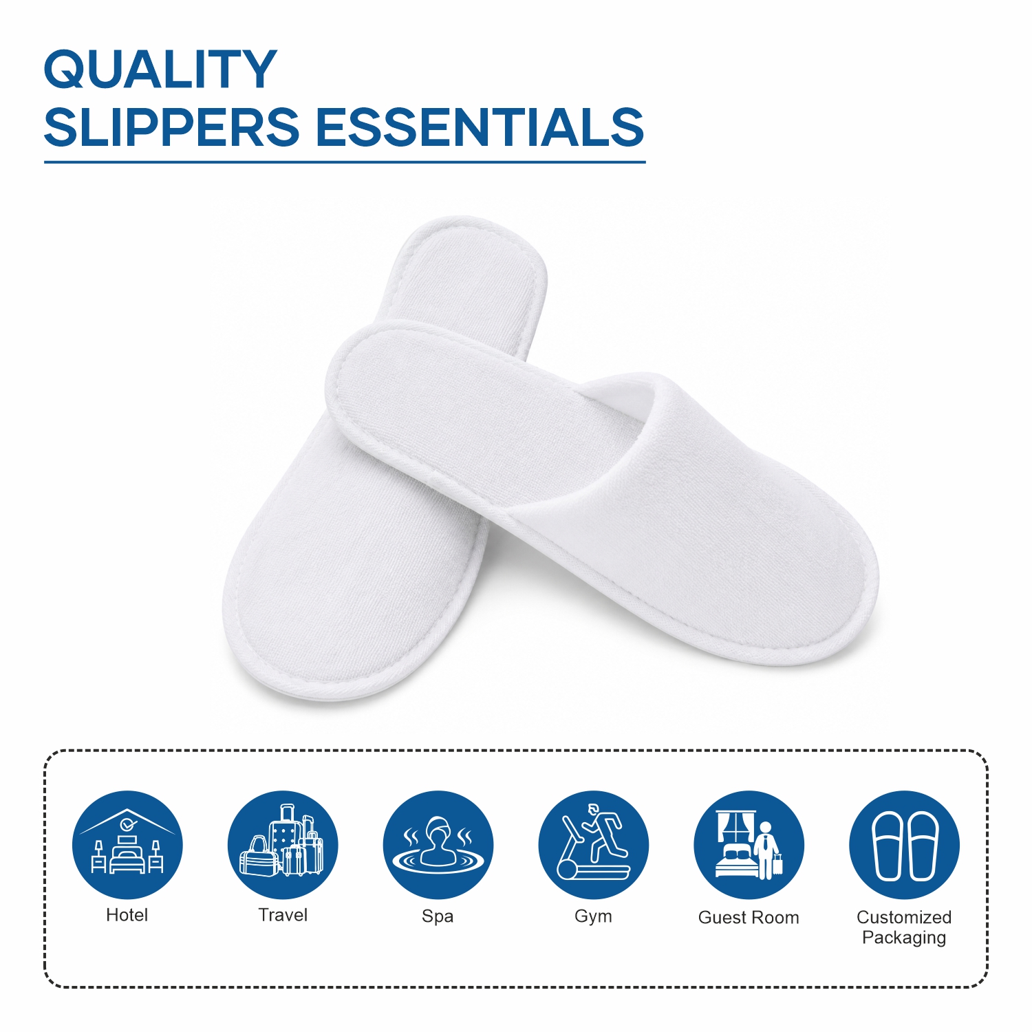 White disposable hotel slippers size detail with comfortable fit for hotel guests