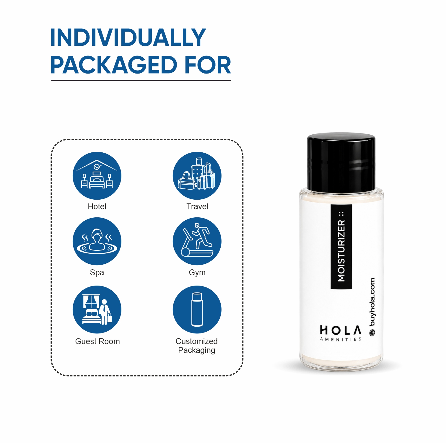 Travel size moisturizer 20ml for hotels, resorts, spa, gym, guest rooms and customized packaging